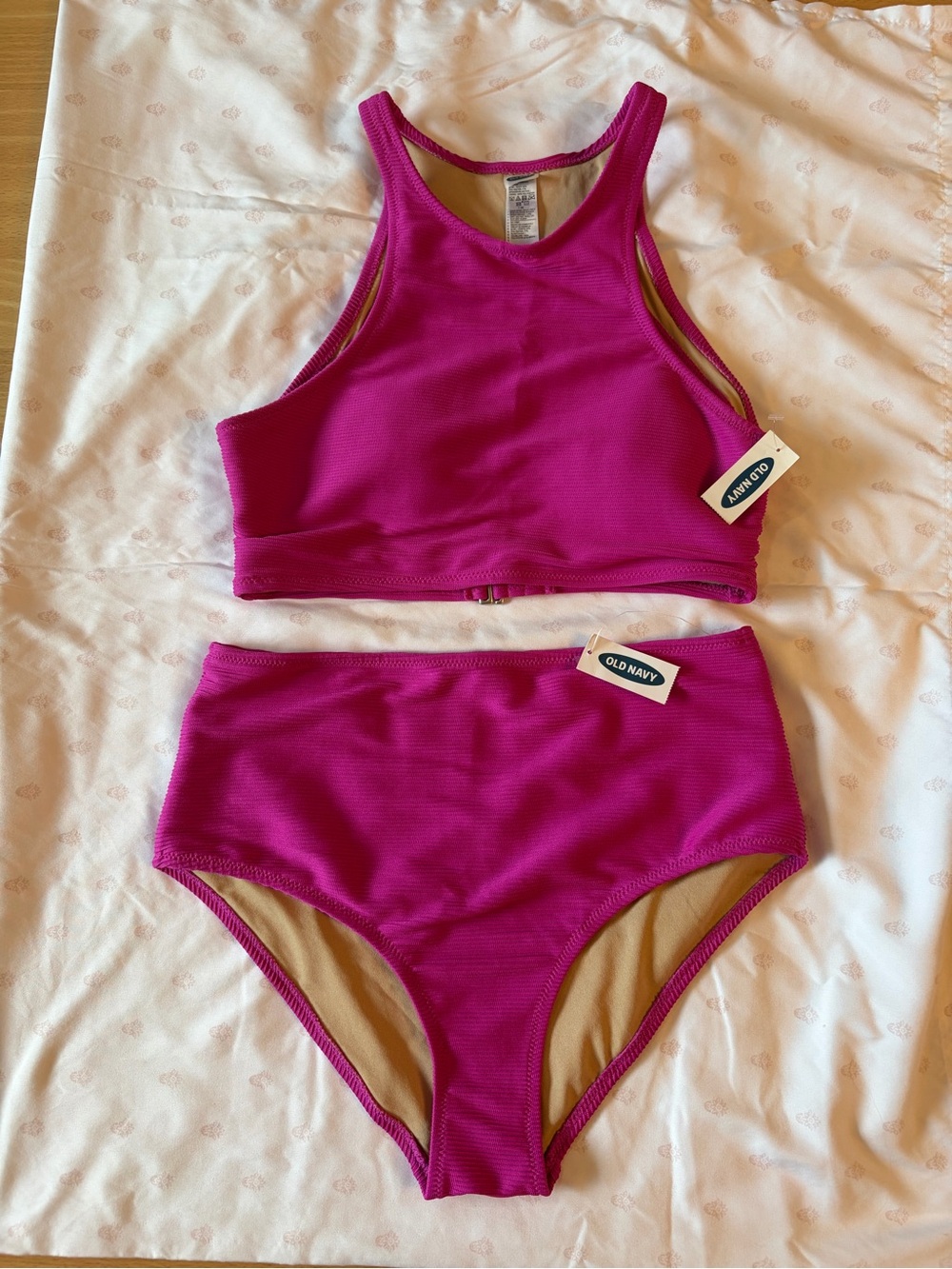 Old Navy- Womans Size: Medium Bright Magenta Two-Piece High-Neck Swim Suit (NWT)